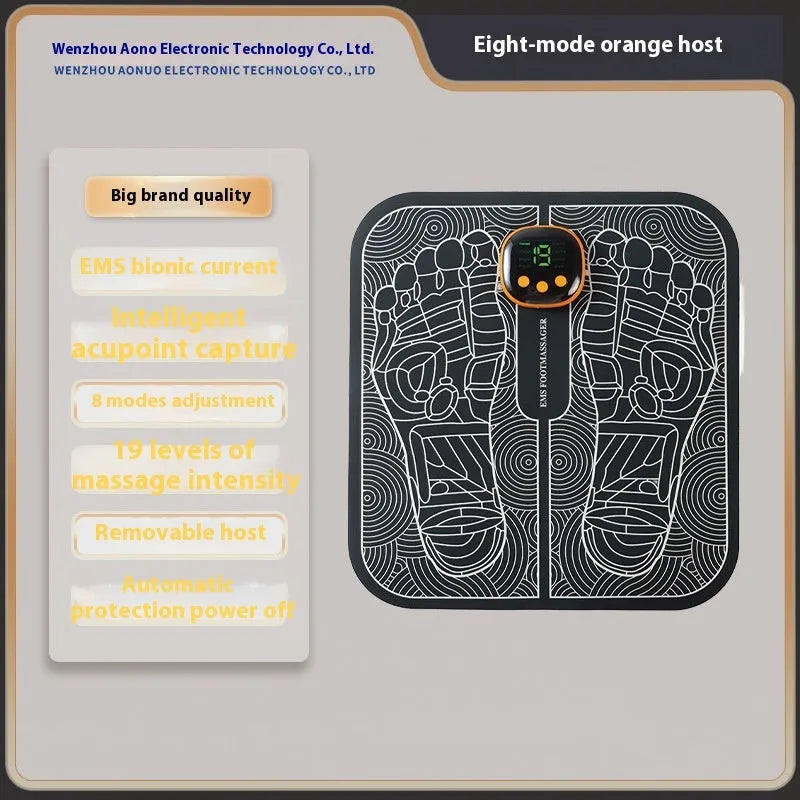 Blue square USB rechargeable foot massage mat with remote control on floor