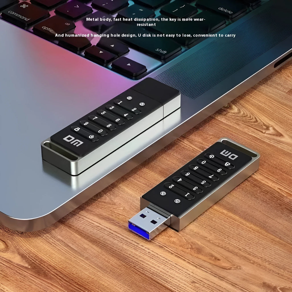 64GB metal USB 3.0 flash drive with fingerprint sensor and encryption button