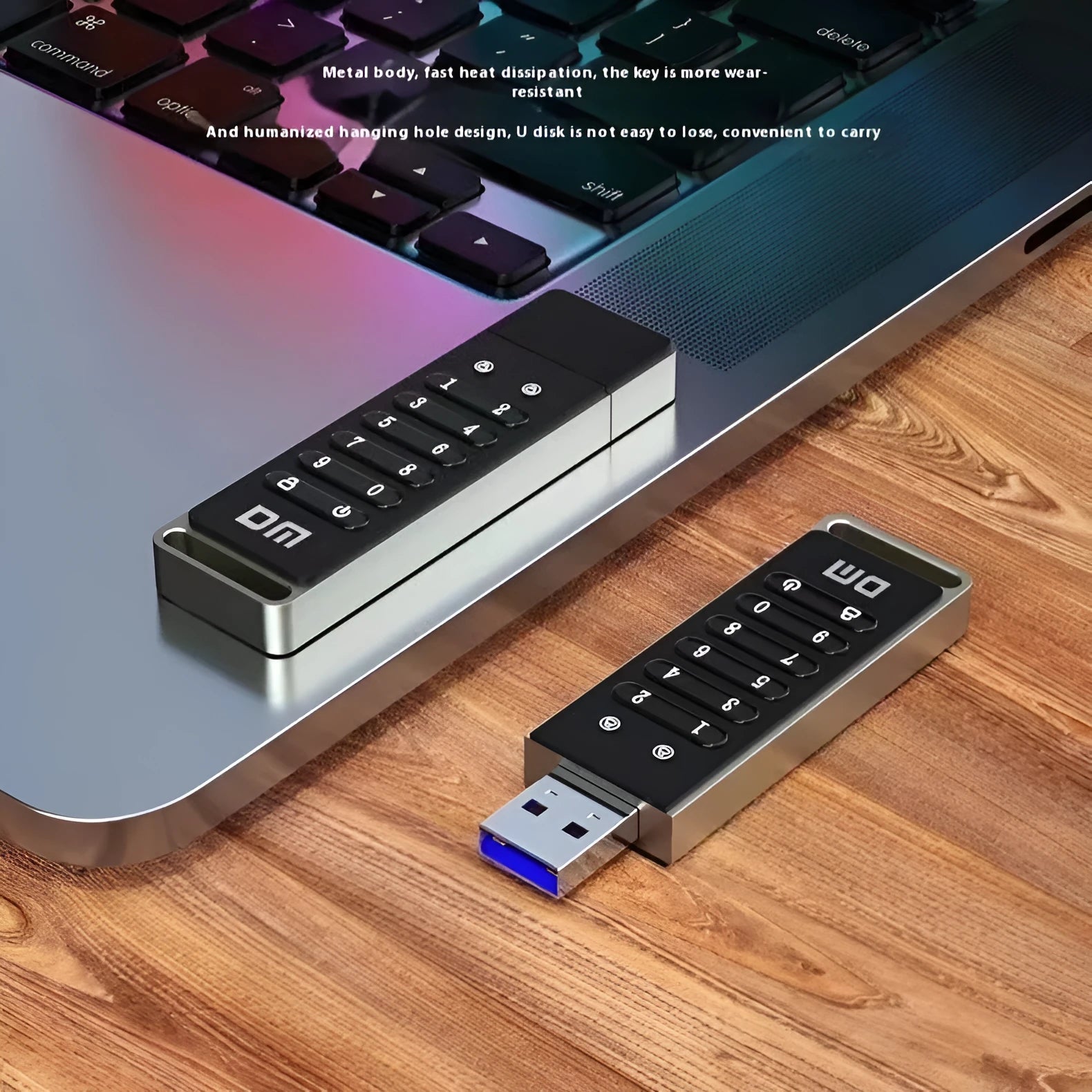 64GB metal USB 3.0 flash drive with fingerprint sensor and encryption button