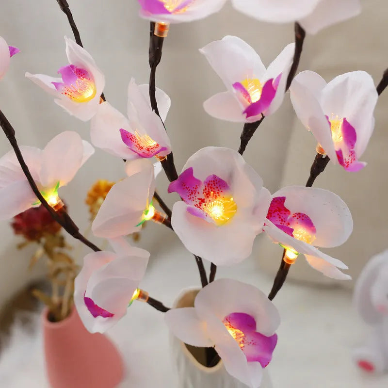 Pink phalaenopsis branch LED decorative light measuring 65cm with battery operation