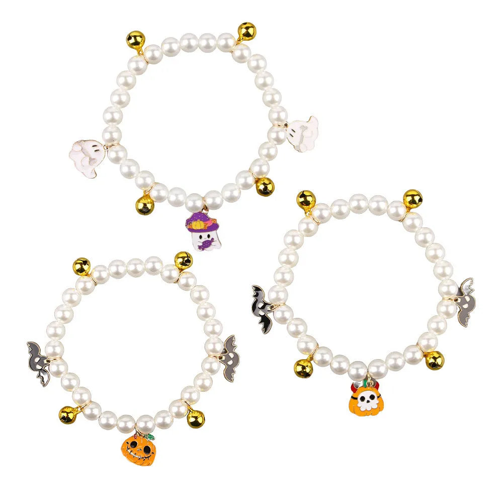 Halloween cat collar decoration with simulated pearl beads in pumpkin designs