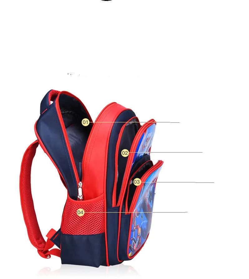 Blue children's nylon backpack with anime cartoon printing measuring 30cm wide