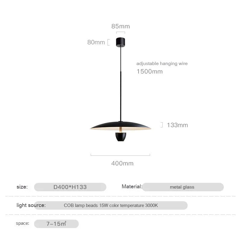 Black modern minimalist Nordic chandelier ceiling light fixture with 400mm diameter.