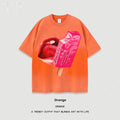 Street style heavy washed cotton t-shirt with cartoon print, loose fit, short sleeves.