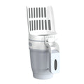 Grey cat litter scoop with sheltered waste lid and foldable bottom next to refill bags