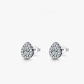 Silver drop-shaped ear studs with diamond-cut surface detail on 925 sterling silver