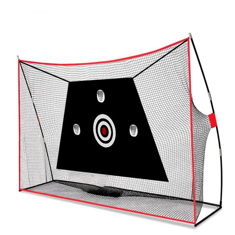 Golf swing wedge training net with cross target design and hitting mat