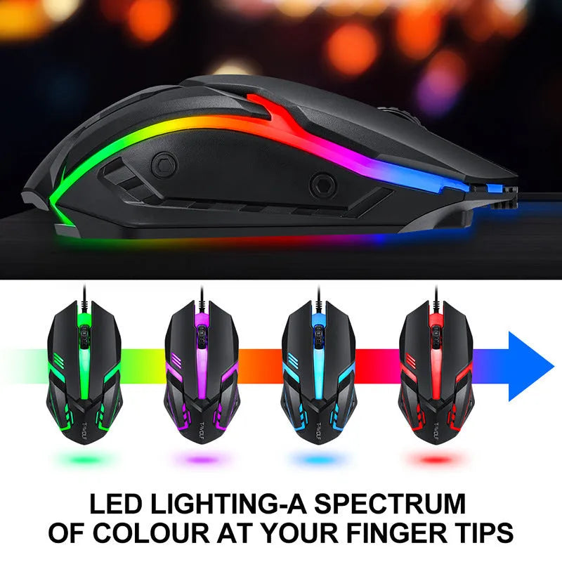 Thunder Wolf gaming keyboard and mouse set with luminous keyboard, optical mouse, headset and large mouse pad