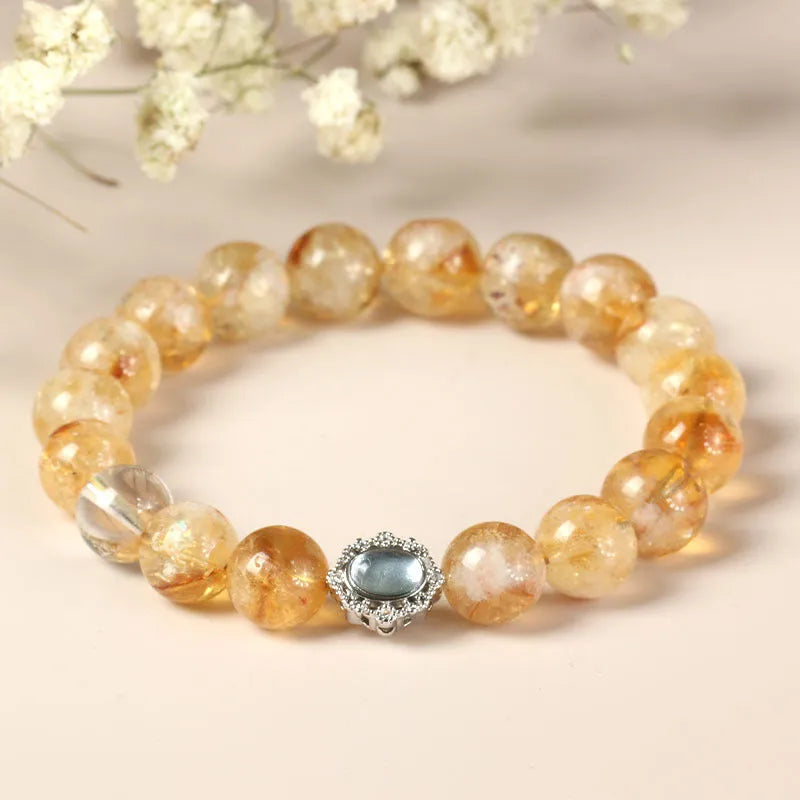 Citrine crystal bracelet with geometry-shaped 10mm beads
