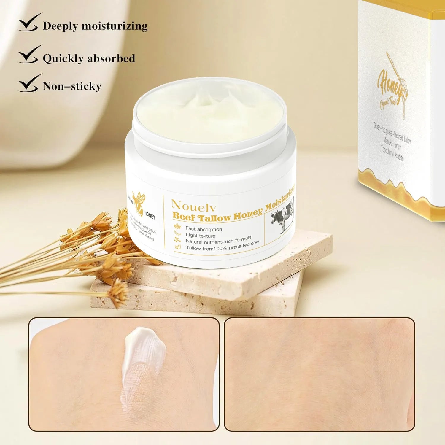 50g glass jar of Honey Tallow moisturising cream for dry and combination skin