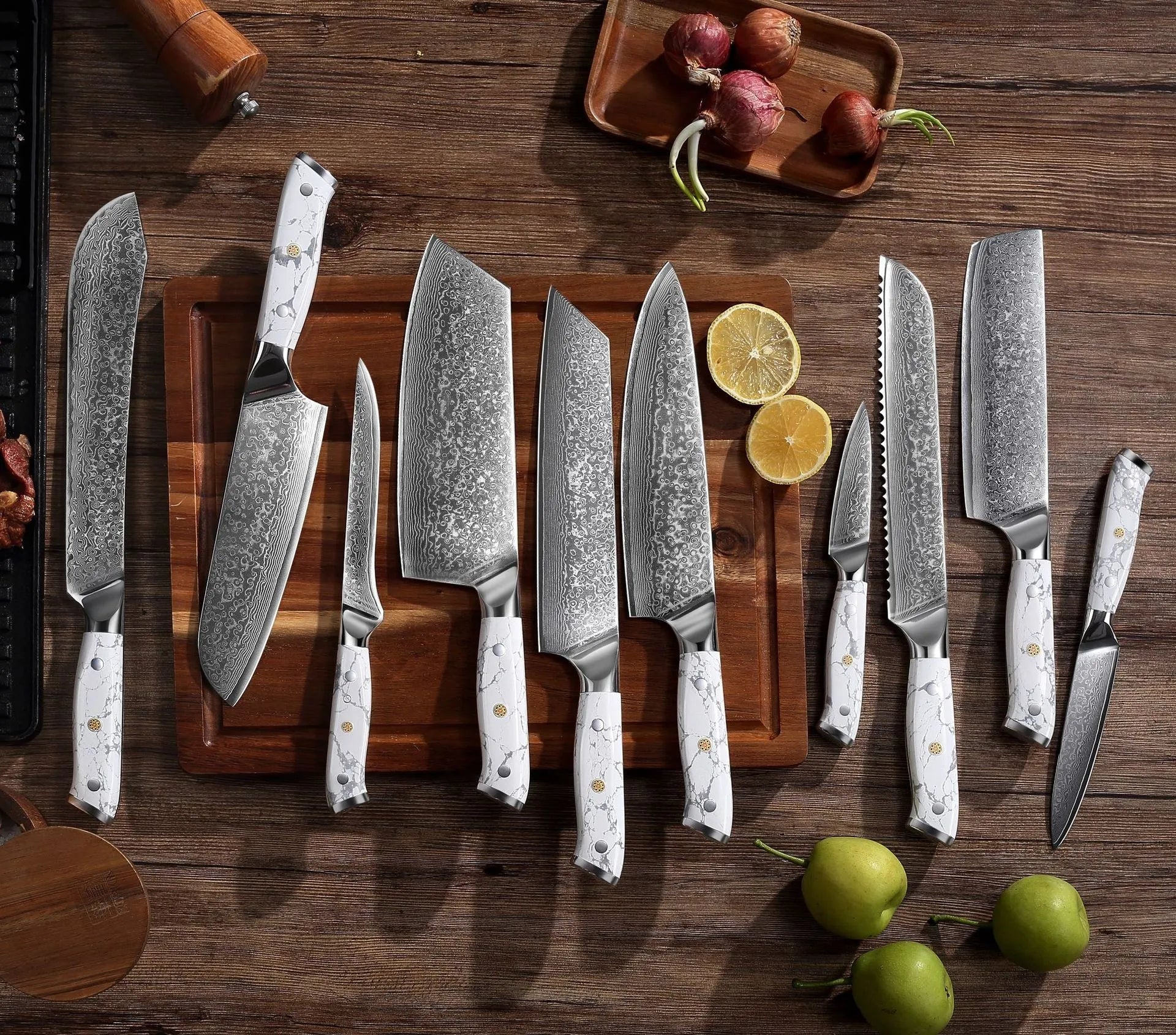 Damascus VG10 steel combined chef's knife with 21cm blade for multi-purpose kitchen use