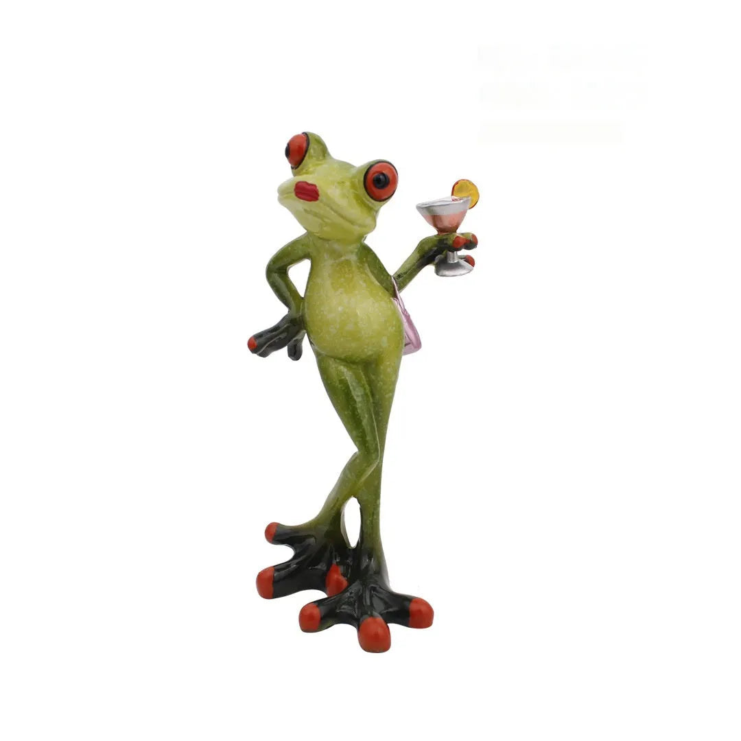 A detailed pastoral-style decorative frog ornament made from beige synthetic resin, approximately 10 cm tall.