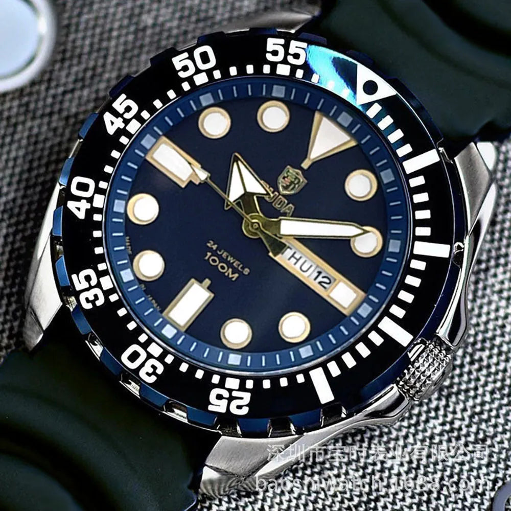 Waterproof luminous quartz business mens watch blue dial steel strip sport style 15mm thickness