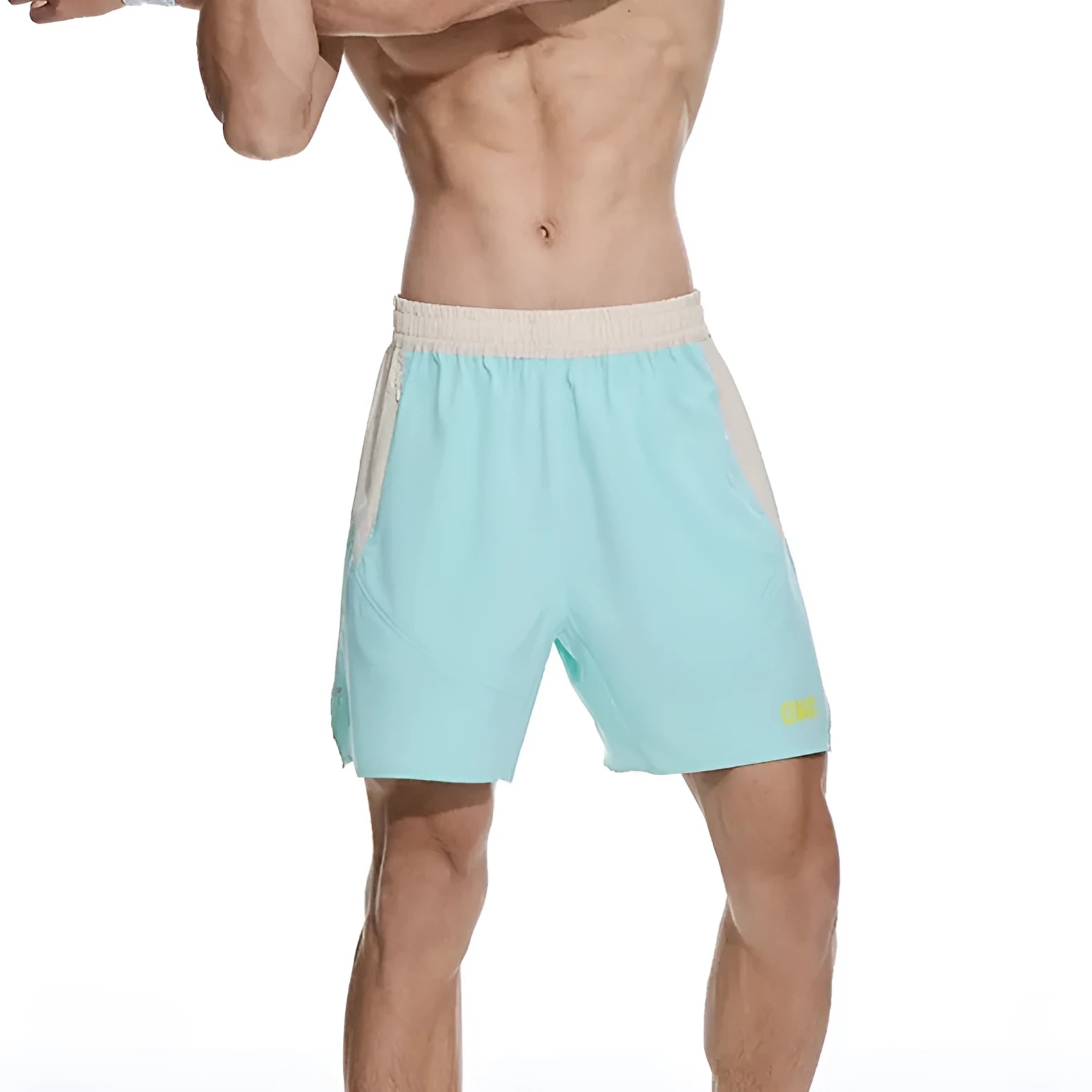 Men's loose grey workout shorts with elastic and lace-up waistband for gym training.