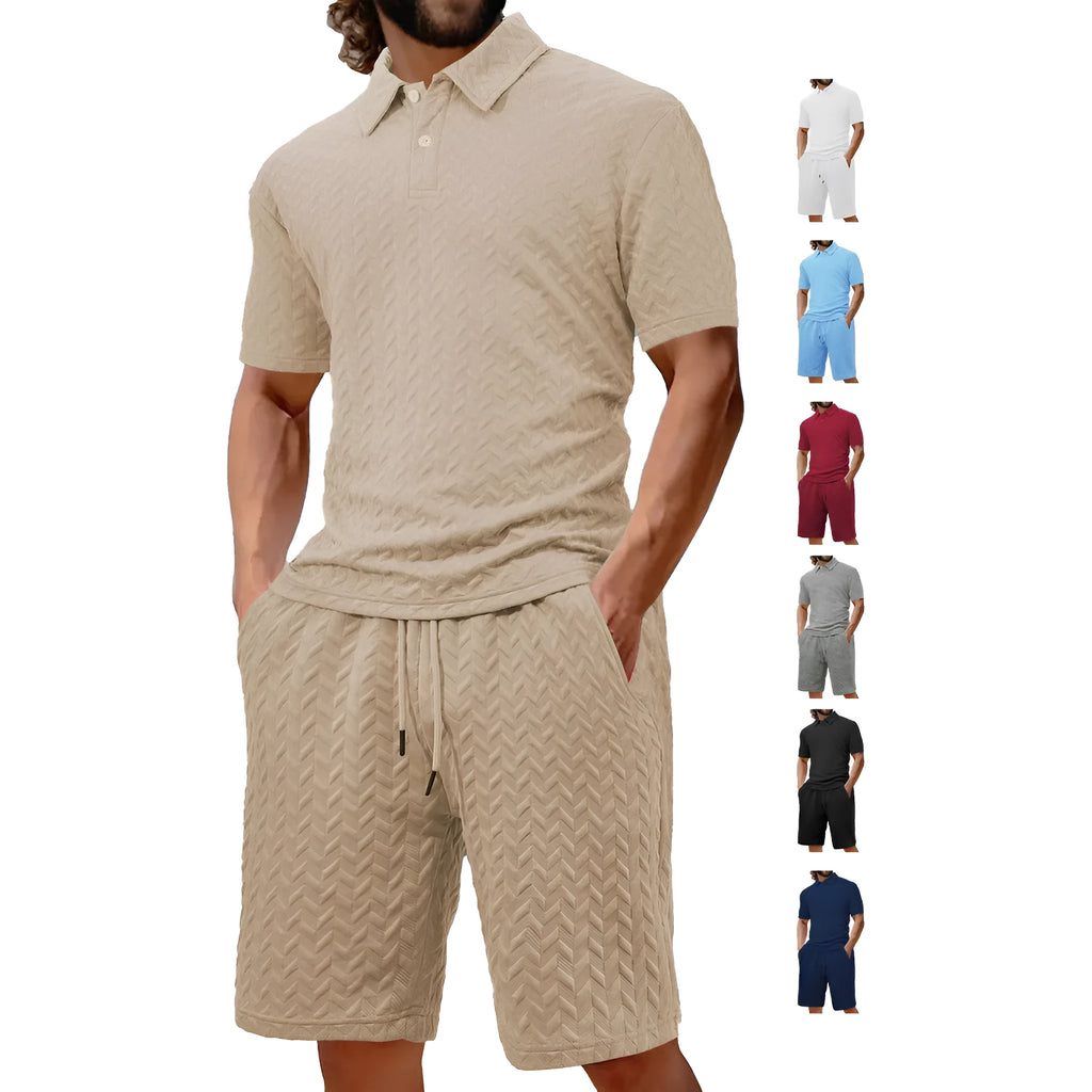 Summer lapels casual short sleeve men's shirt suit in polyester, available in multiple colours, size S-XXXL