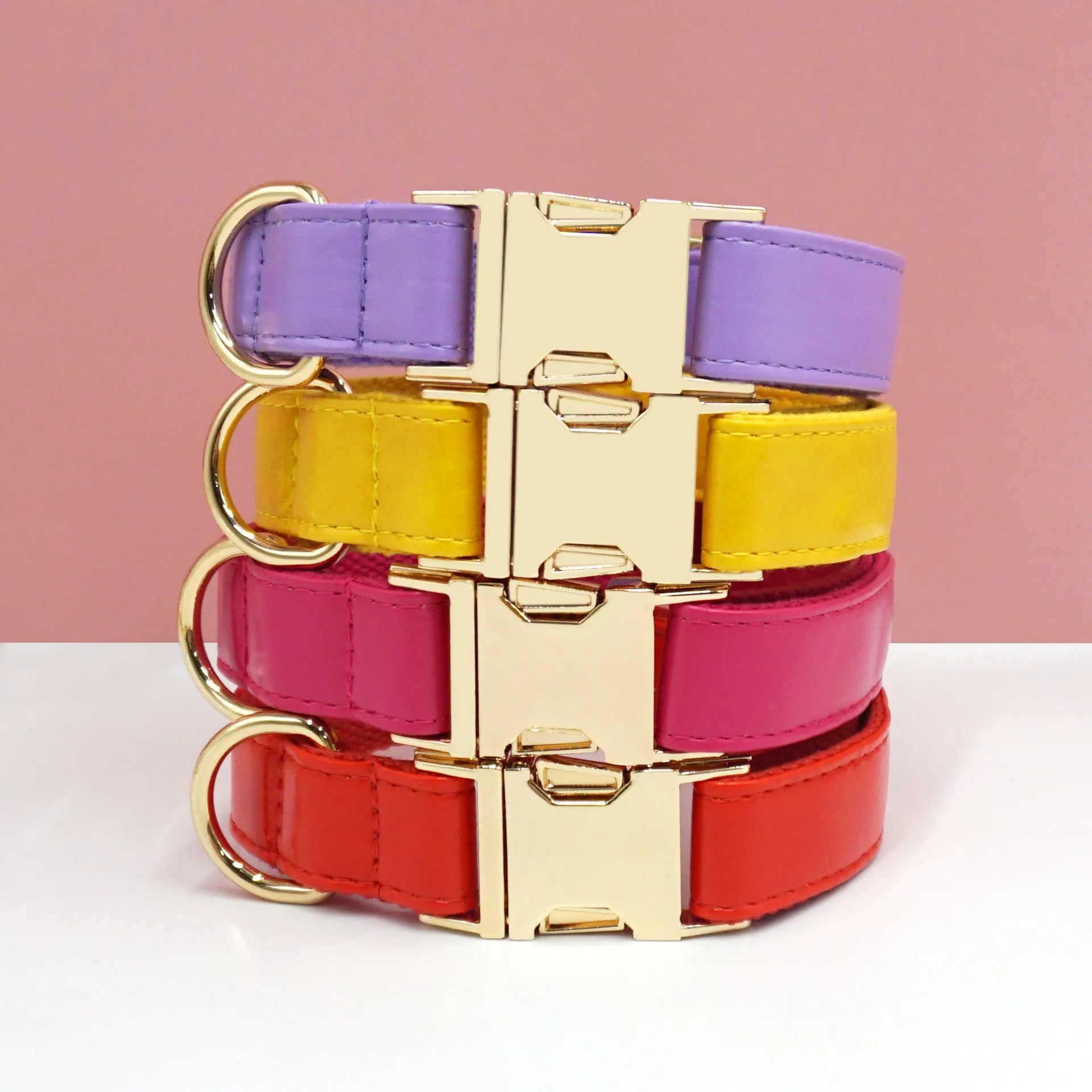Leather dog collar with simple colour blocking design in caramel colour