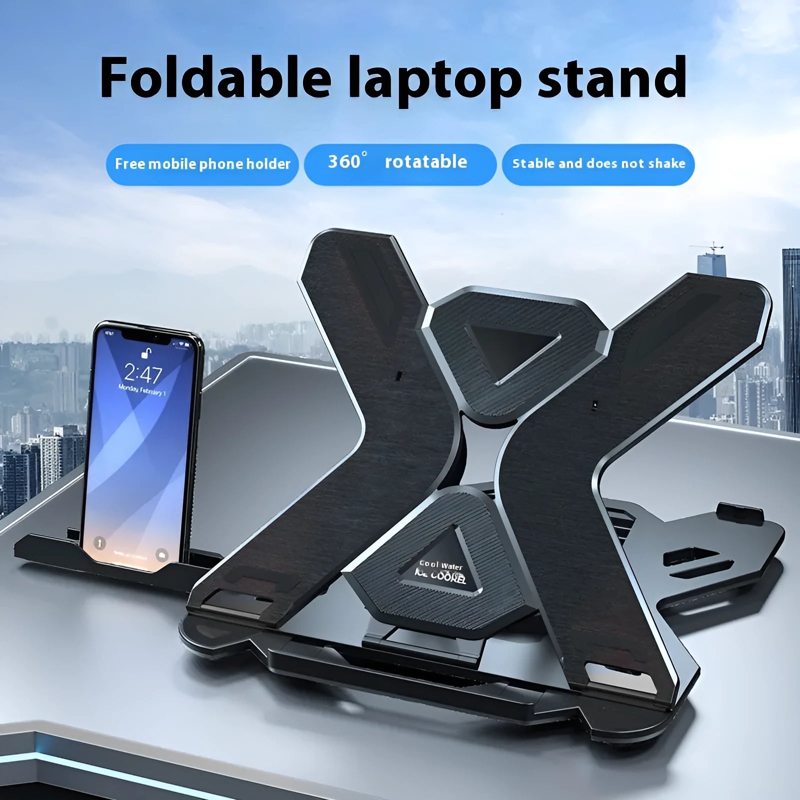 Laptop bracket lifting lazy bracket radiator in ABS plastic classic black colour on desk