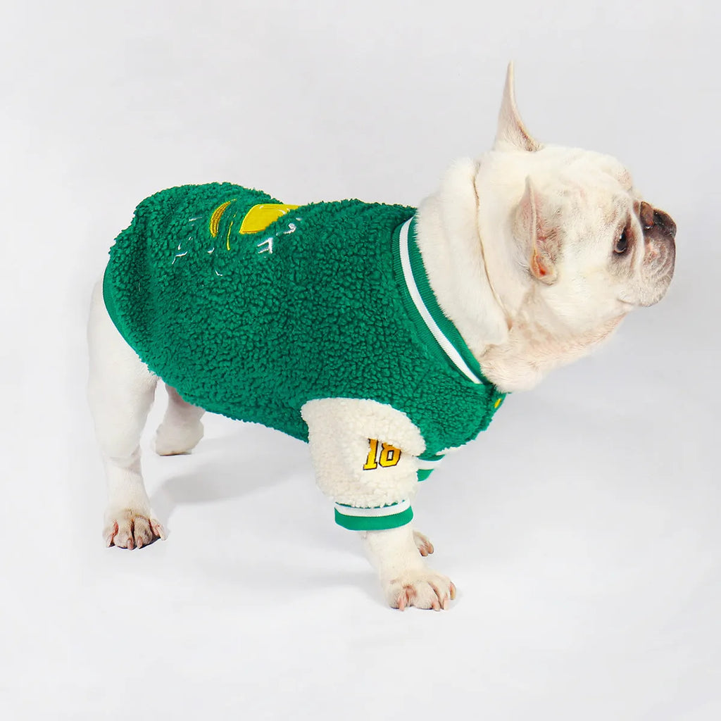 Green fleece-lined thick dog winter coat for large breeds size L to 4XL