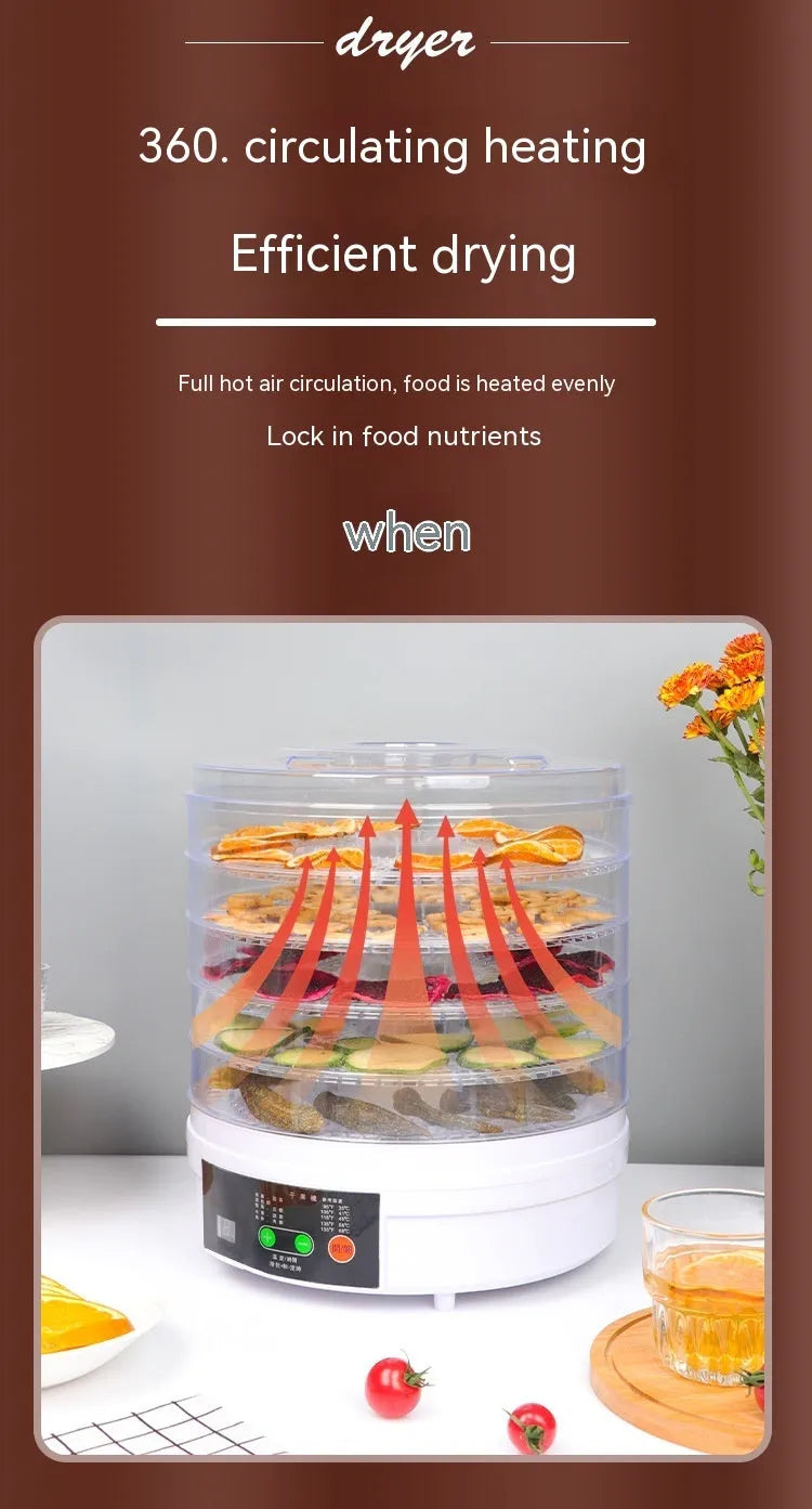 Five-layer household fruit dehydrator with UK plug and removable drying trays