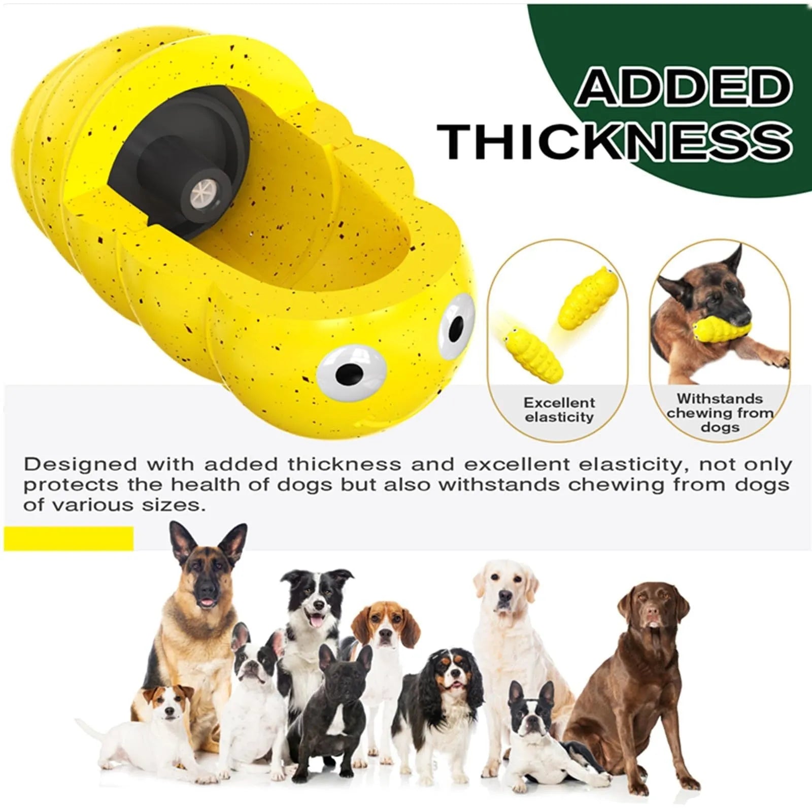 Green indestructible squeaky dog chew toy for aggressive chewers, food grade material, medium size
