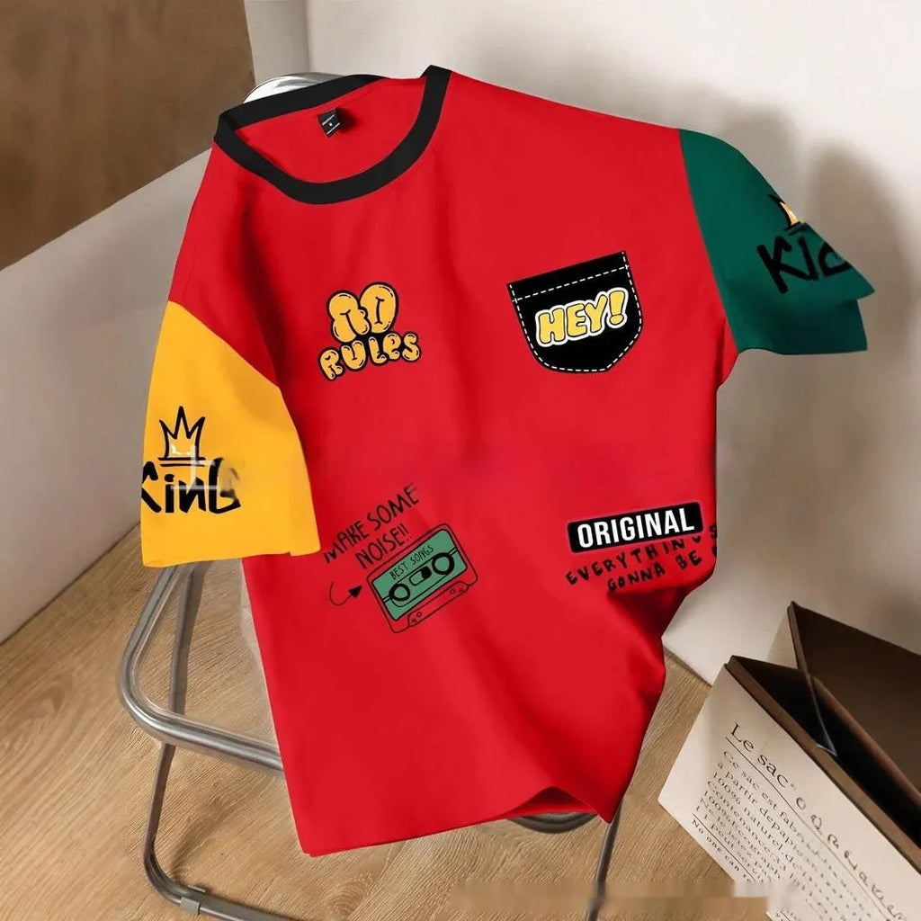 Men's printed loose-fit t-shirt with digital letter pattern in multiple colour options
