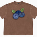 Loose fit blueberry patchwork short sleeve T-shirt with floral patterns on Ice Oxygen Cotton fabric.