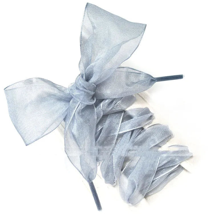Set of transparent silk shoelaces in multiple solid colours, 110cm long and 4cm wide