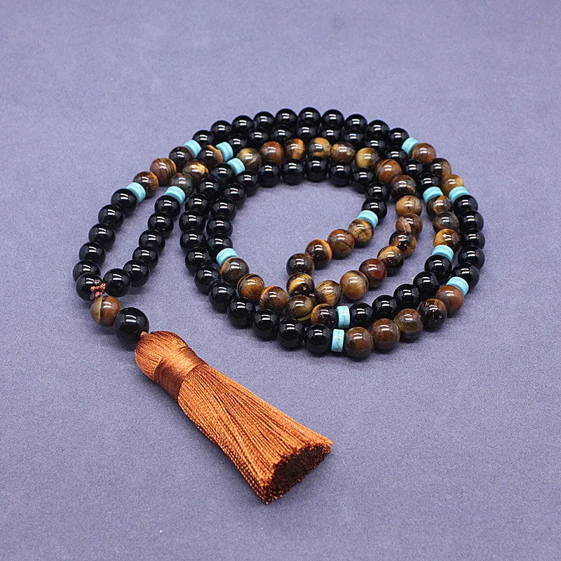 Natural agate jewellery set with Tiger eye stone ornament showing bracelet and necklace pieces