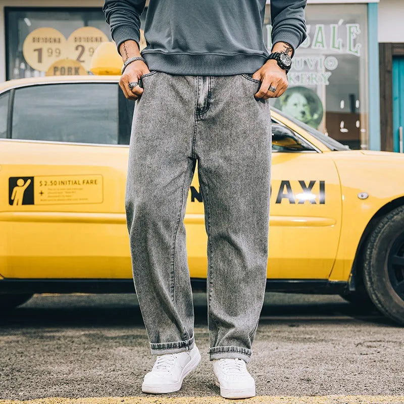 Men's loose straight jeans in dark blue, light blue and grey colour options