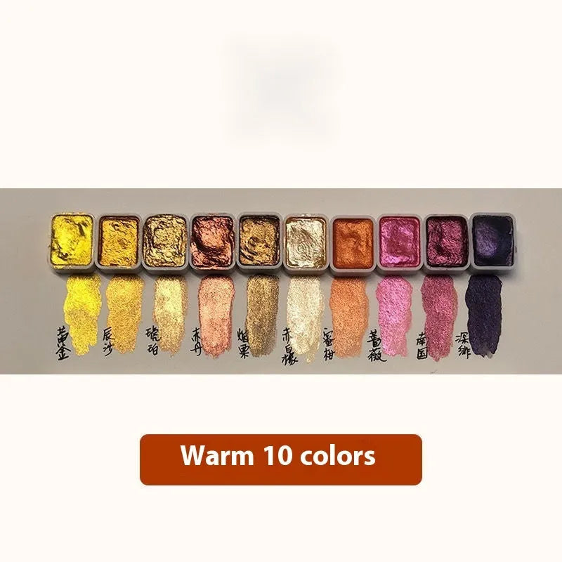 Traditional Chinese painting watercolour set with 20 tubes, including red, white, and gold 5ml tubes and warm and cool series colours.