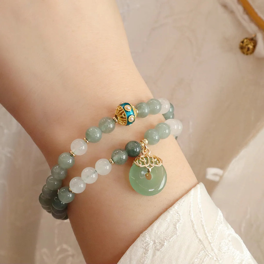 Women's safety buckle pendant bracelet with geometric Myanmar jade peace buckle in New Chinese style