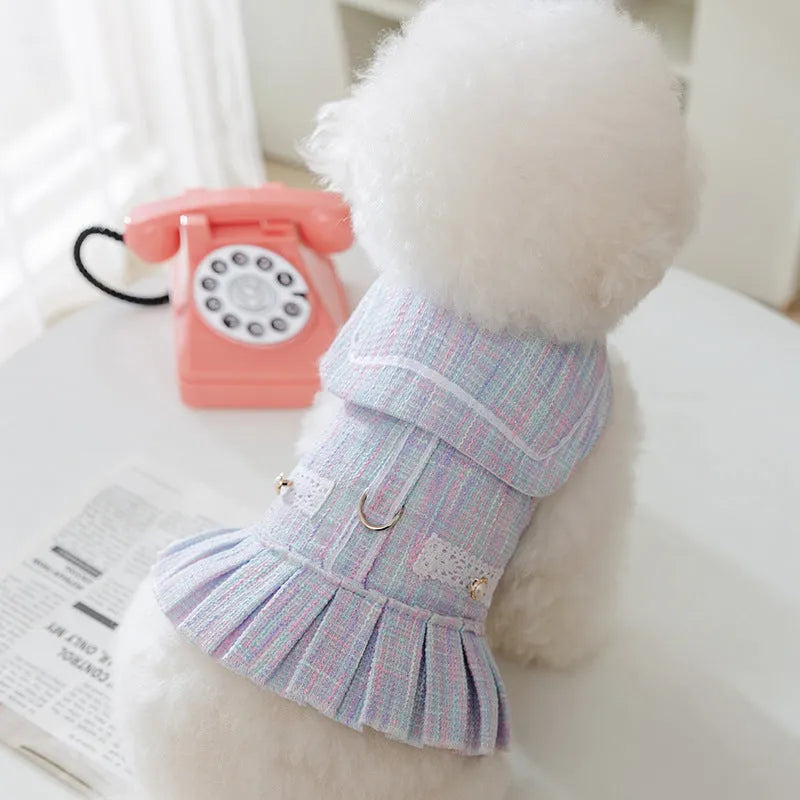 Purple and pink polyester pet clothing for small dogs and cats in S, M, L, XL sizes