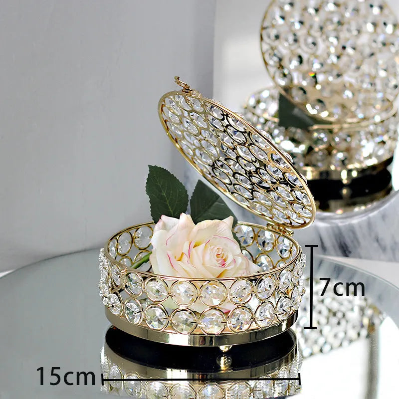 French gold European style jewelry storage box with transparent crystal glass panels