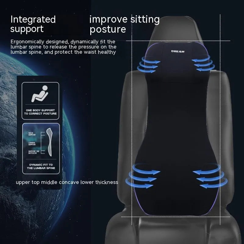 Black automotive memory foam lumbar cushion and headrest pillow set for car seats
