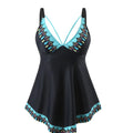 Plus size green two-piece bikini swimsuit on a mannequin, showing the briefs style and sleeveless top.
