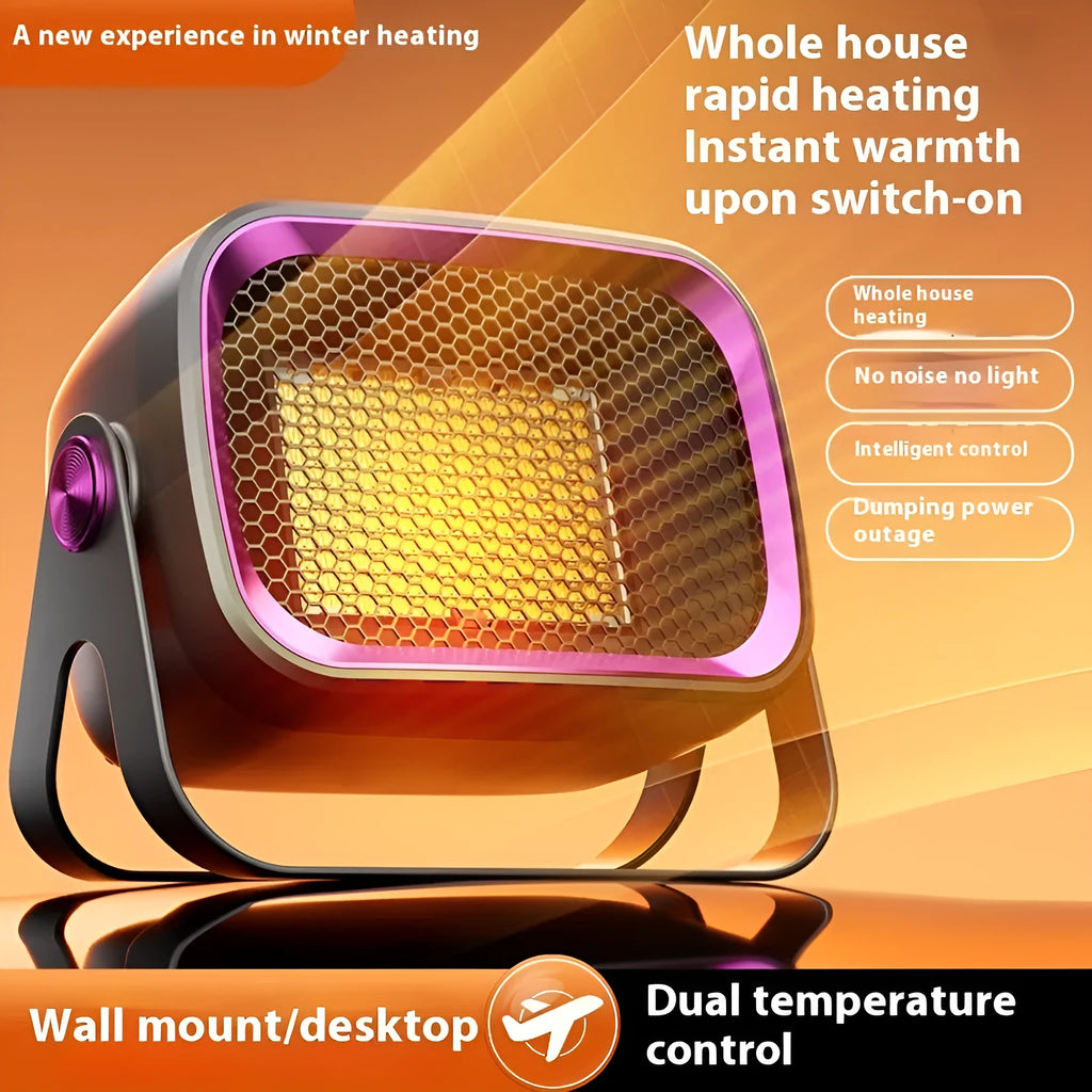 Compact desktop PTC ceramic heater in grey colour with rotatable design and two-speed controls