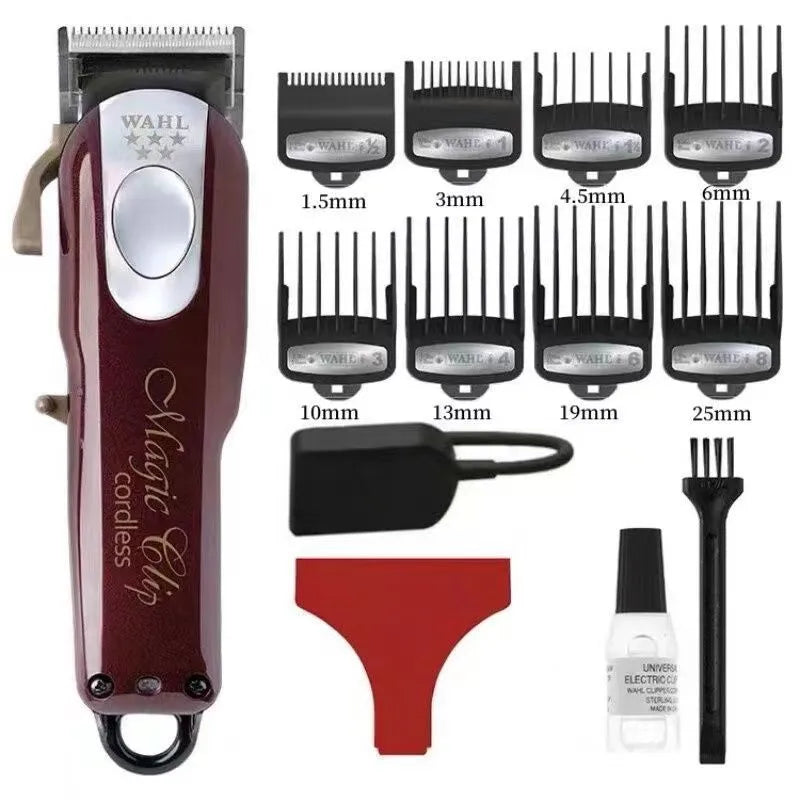 USB rechargeable hair clippers with stainless steel cutter head for adults and children.