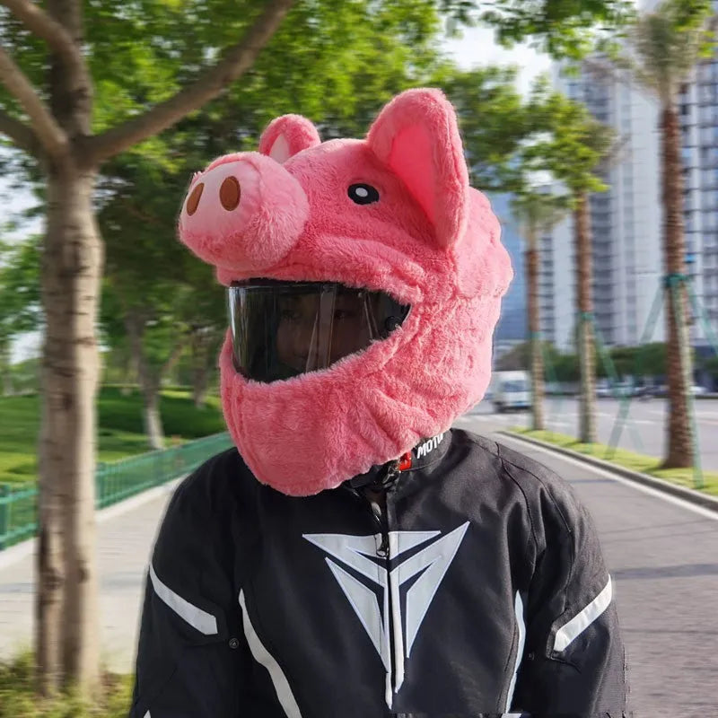 Pink pig cartoon design plush hood for motorcycle helmet protection