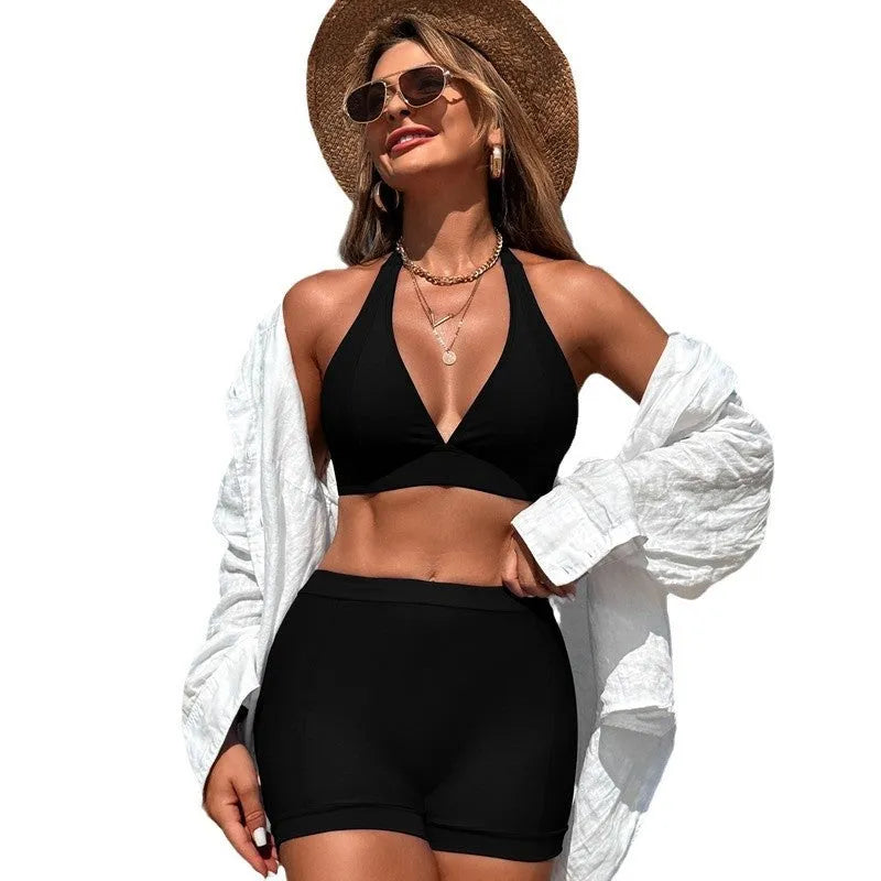 Women's split style bikini swimsuit in nylon fabric for swimming and hot springs
