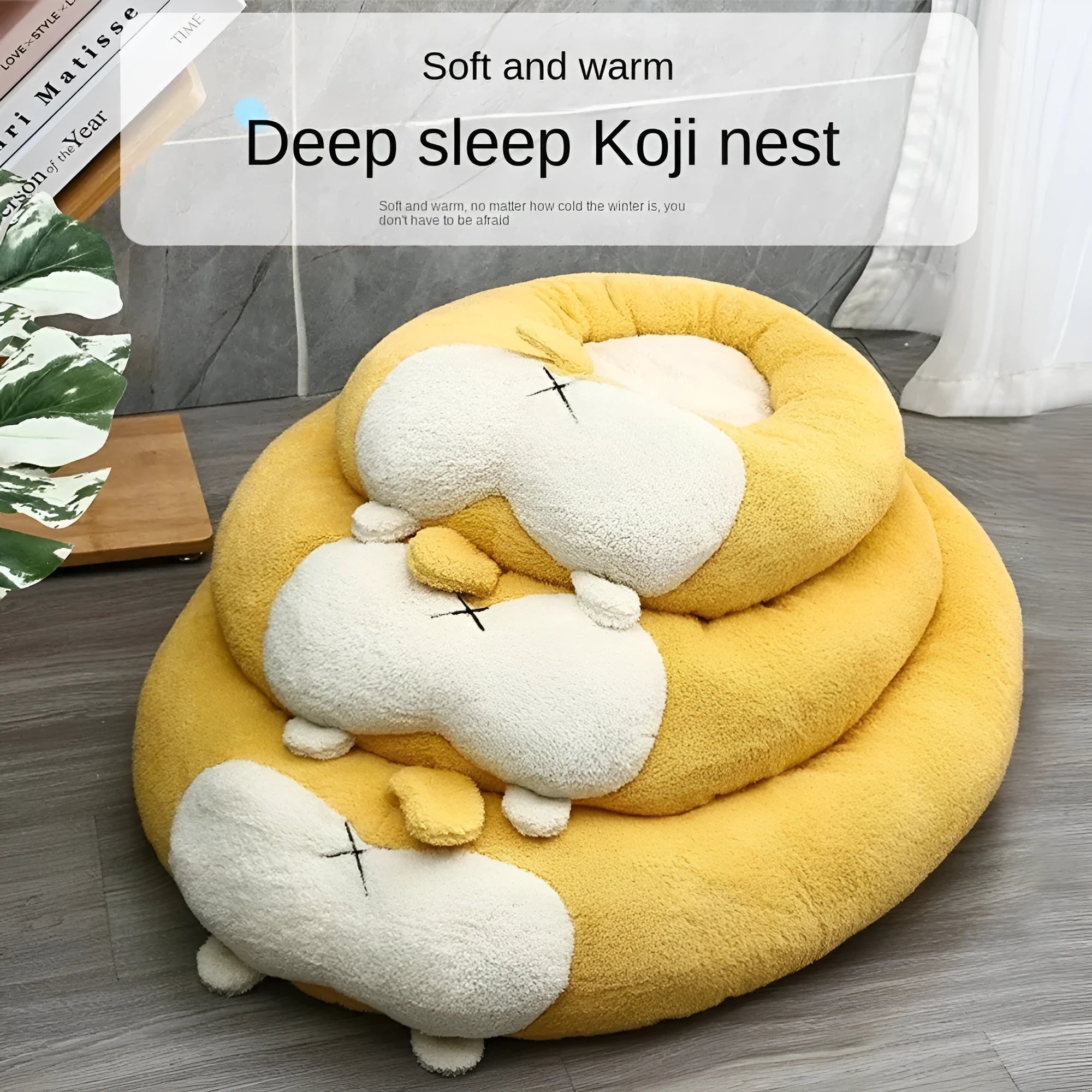 Corgi shaped plush pet bed in size L for dogs and cats, with PP cotton filling.