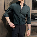Men's dark striped V-neck long sleeve shirt in chemical fibre blend fabric