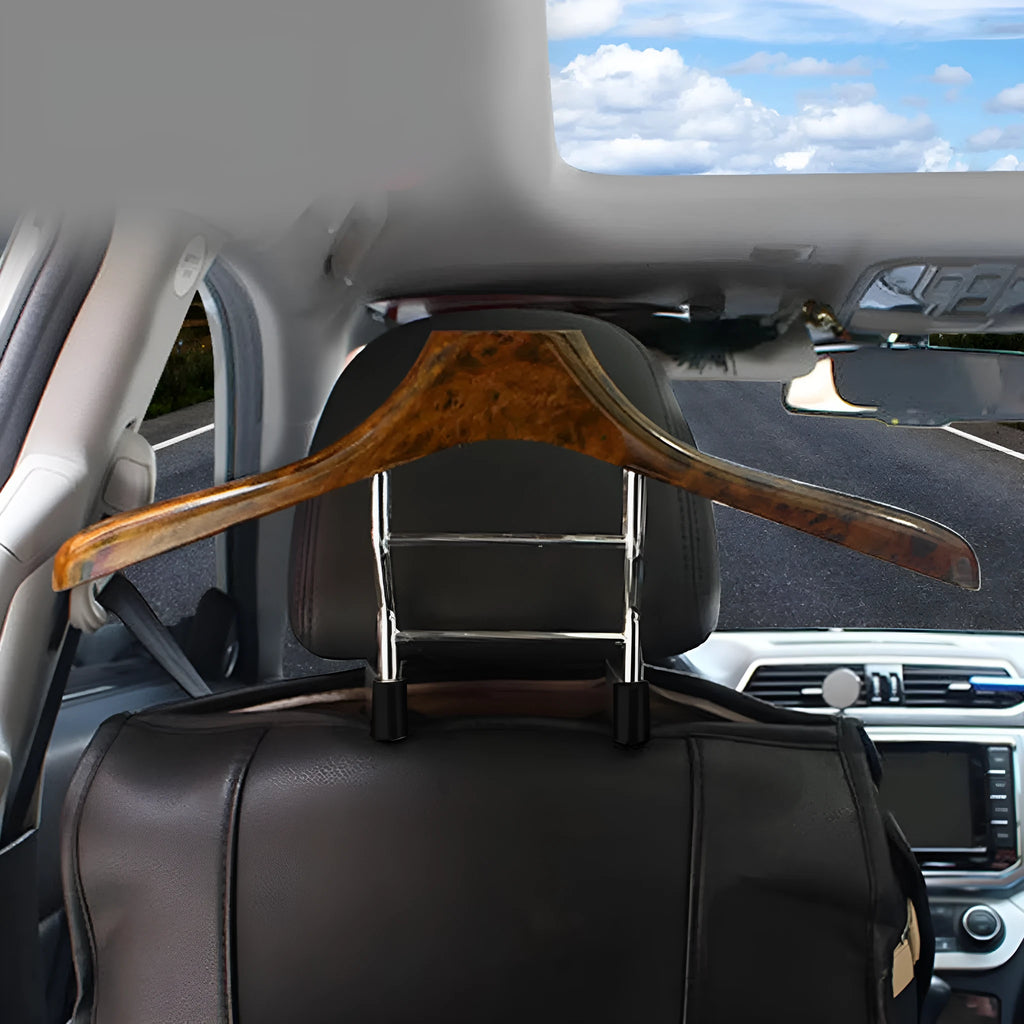 Wood yellow stainless steel car mounted clothes hanger with 46.5cm dimensions for suits and uniforms