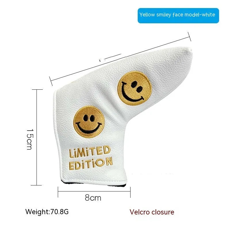 Golf straight bar putter sleeve in waterproof fabric with various design options including clover, bear, and animal patterns