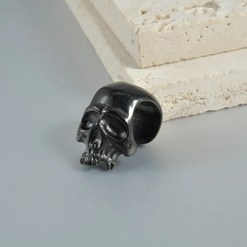 Stainless steel hollow skull Buddha geometric earrings in hip hop style with electroplated finish