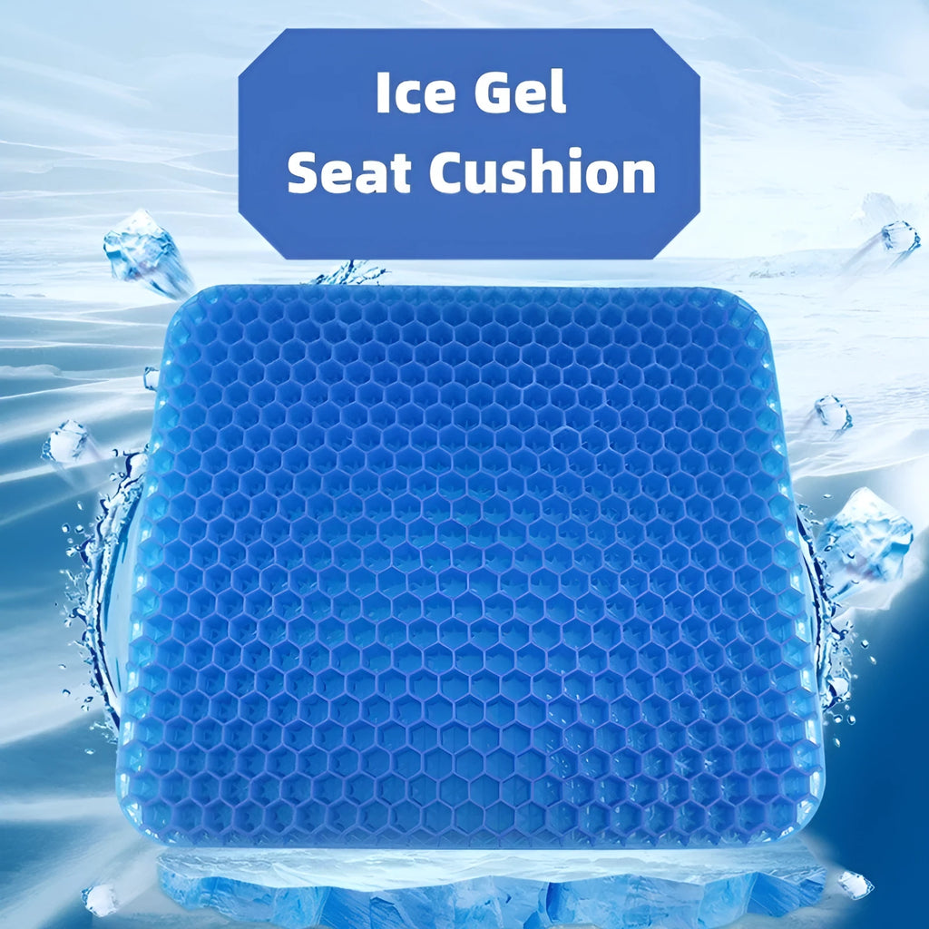 Solid colour gel seat cushion with honeycomb cooling design showing double thick construction