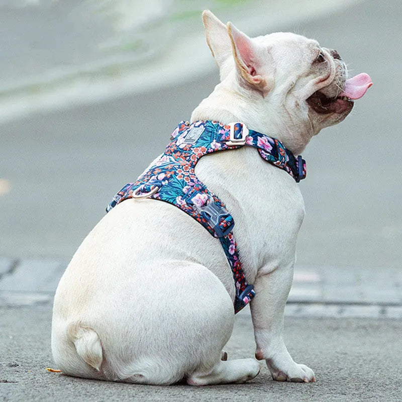 Floral pattern cotton pet chest harness with leash attachment for dogs
