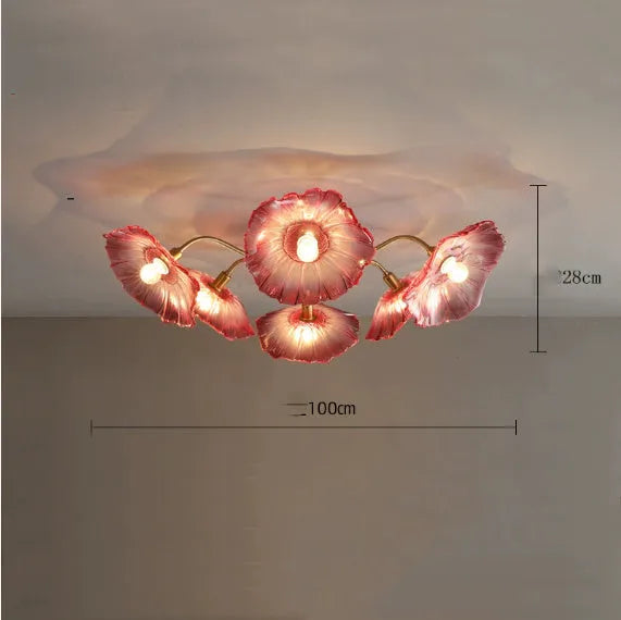 Creative flower design ceiling lamp with multiple flower heads in white or purple colour options