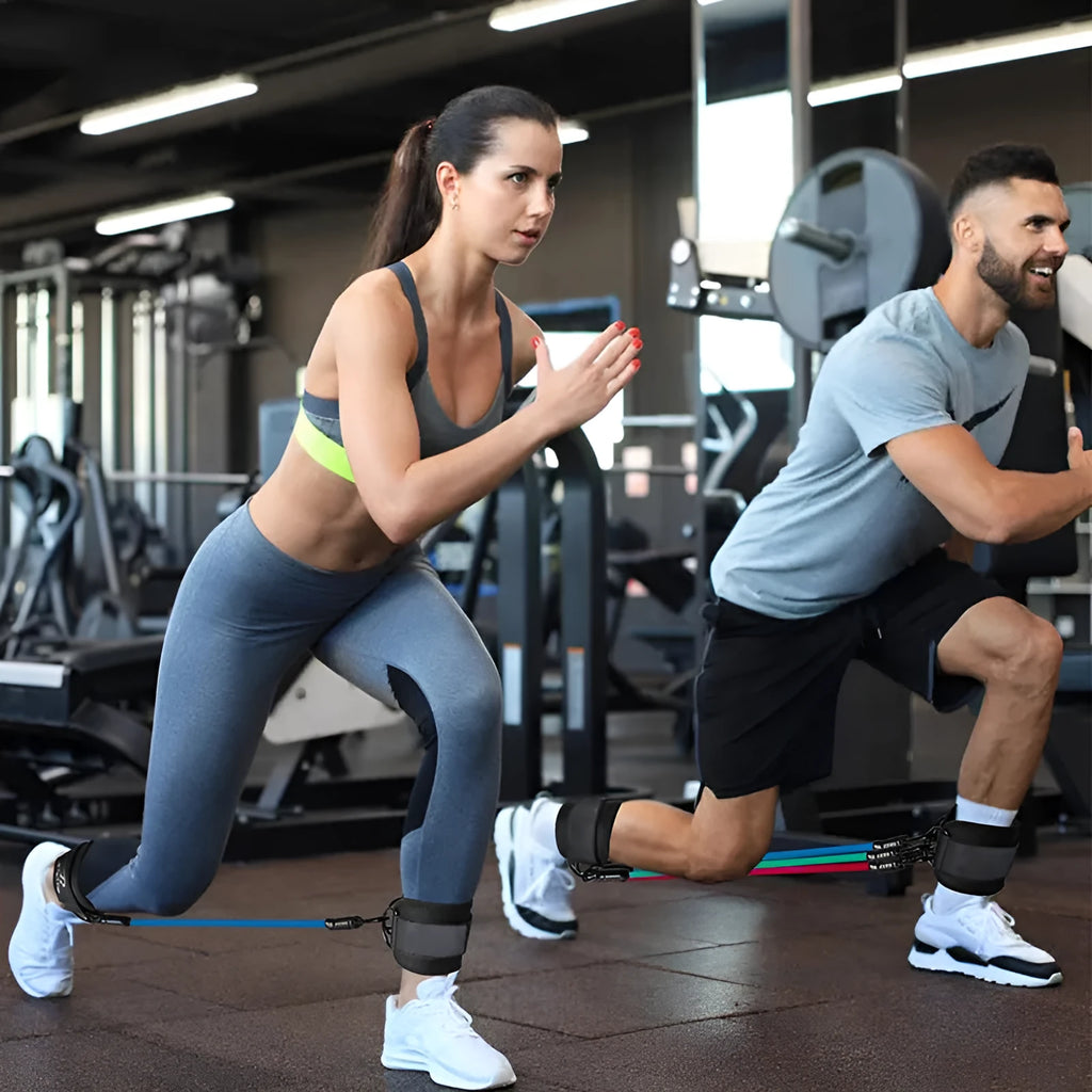 Yoga exercise hip lifting leg shaping ankle buckle tension band set with three TPE resistance bands and foot loops