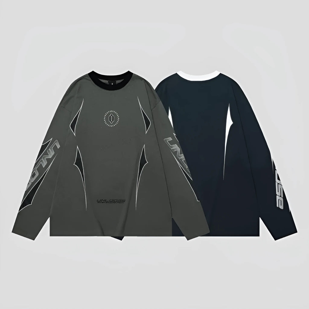 Grey khaki cotton pullover with drop shoulder sleeves and printed letter pattern
