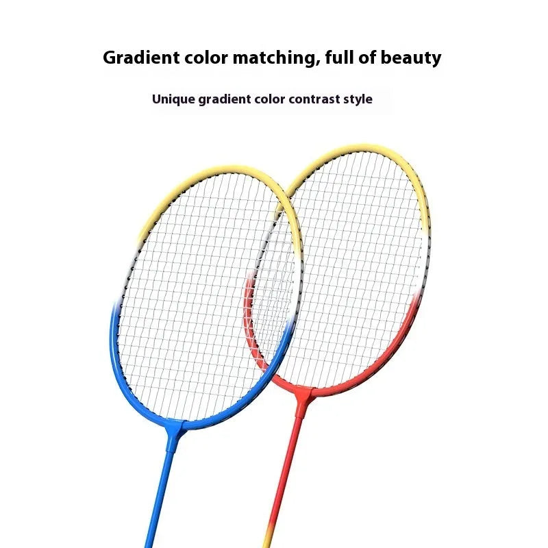 Pair of blue and red alloy badminton rackets with split design for storage